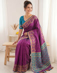 Wine Premium Soft Silk Zari Woven with Ikkat Patola Fusion Saree