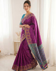 Wine Premium Soft Silk Zari Woven with Ikkat Patola Fusion Saree