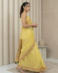 Yellow Soft Muga Cotton with Handblock Kalamakri Pattern Saree