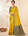 Yellow Premium Soft Silk Zari Woven with Ikkat Patola Fusion Saree