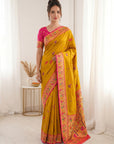 Yellow Premium Soft Bamboo Tissue Paithani Silk Saree