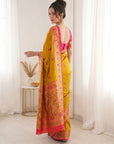 Yellow Premium Soft Bamboo Tissue Paithani Silk Saree