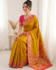 Yellow Premium Soft Bamboo Tissue Paithani Silk Saree