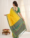 Yellow Traditional Soft Silk Saree with Floral & Peacock Pattern Saree