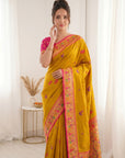 Yellow Premium Soft Bamboo Tissue Paithani Silk Saree