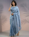 Blue Soft Raspberry Silk with Sequin Embroidery Work Saree