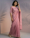 Coral Pink Soft Raspberry Silk with Sequin Embroidery Work Saree