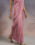 Coral Pink Soft Raspberry Silk with Sequin Embroidery Work Saree