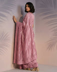 Coral Pink Soft Raspberry Silk with Sequin Embroidery Work Saree