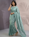 Light Sea Green Soft Raspberry Silk with Sequin Embroidery Work Saree