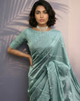 Light Sea Green Soft Raspberry Silk with Sequin Embroidery Work Saree