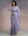 Lavender Soft Raspberry Silk with Sequin Embroidery Work Saree