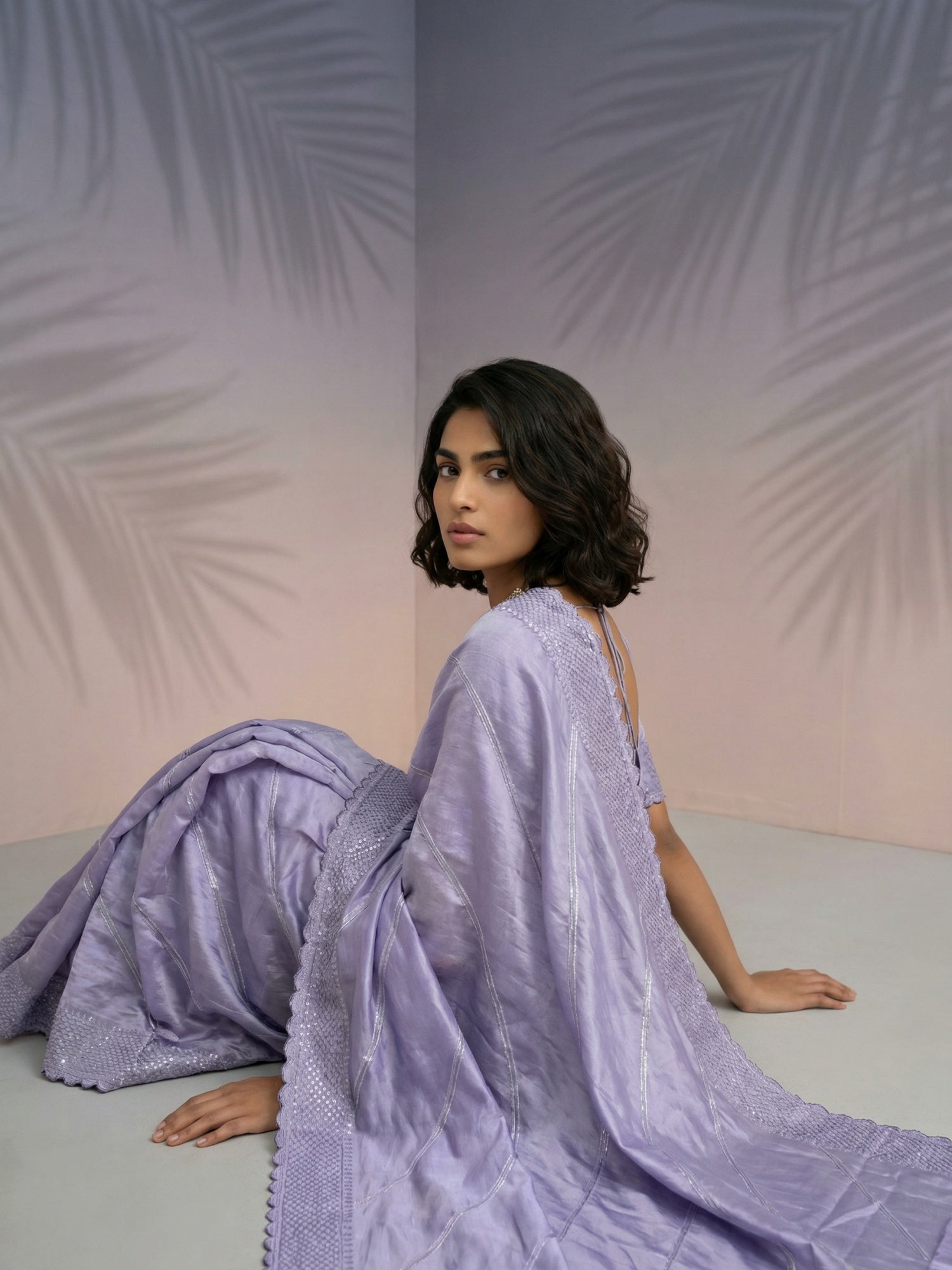 Lavender Soft Raspberry Silk with Sequin Embroidery Work Saree