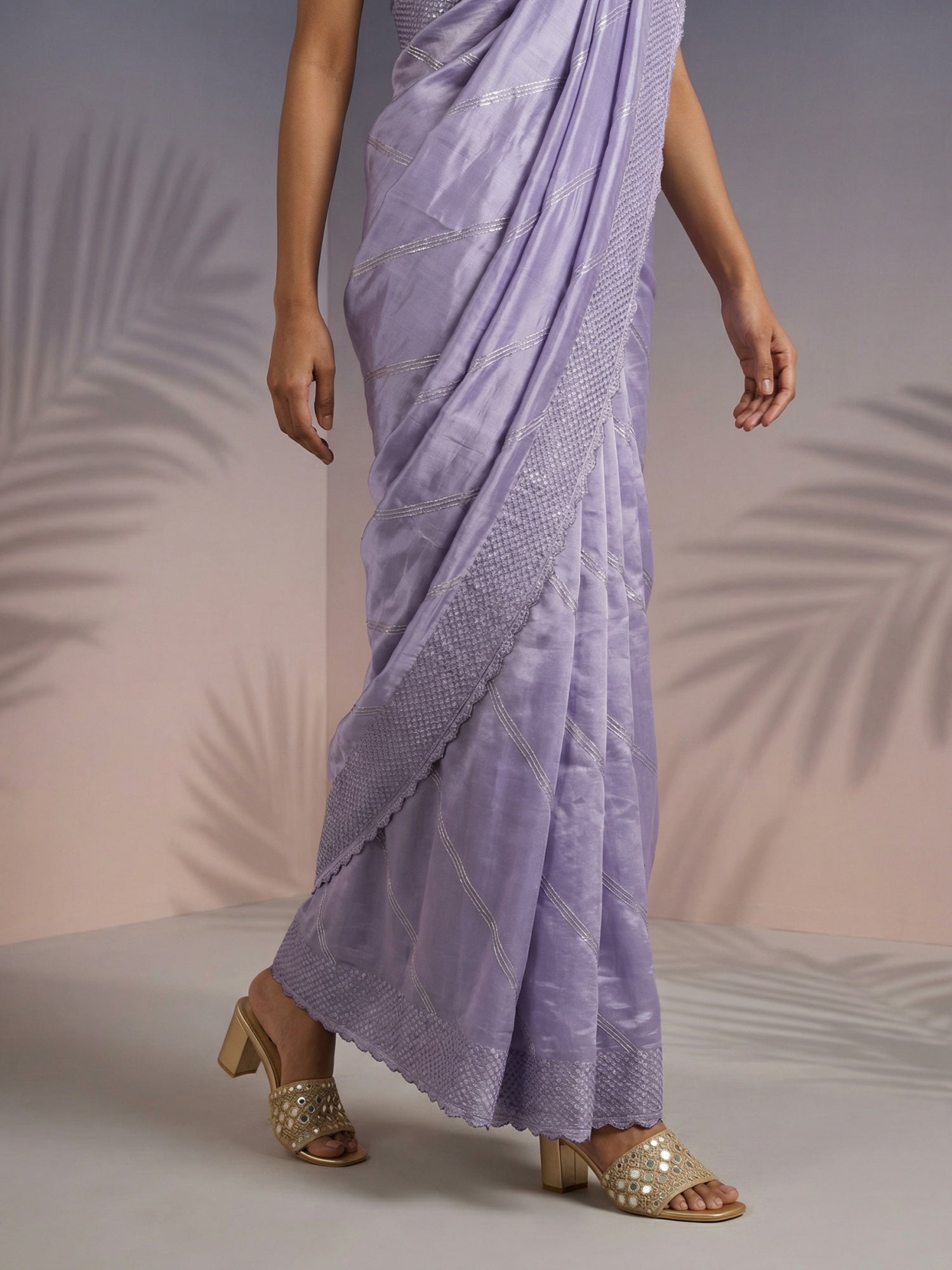 Lavender Soft Raspberry Silk with Sequin Embroidery Work Saree