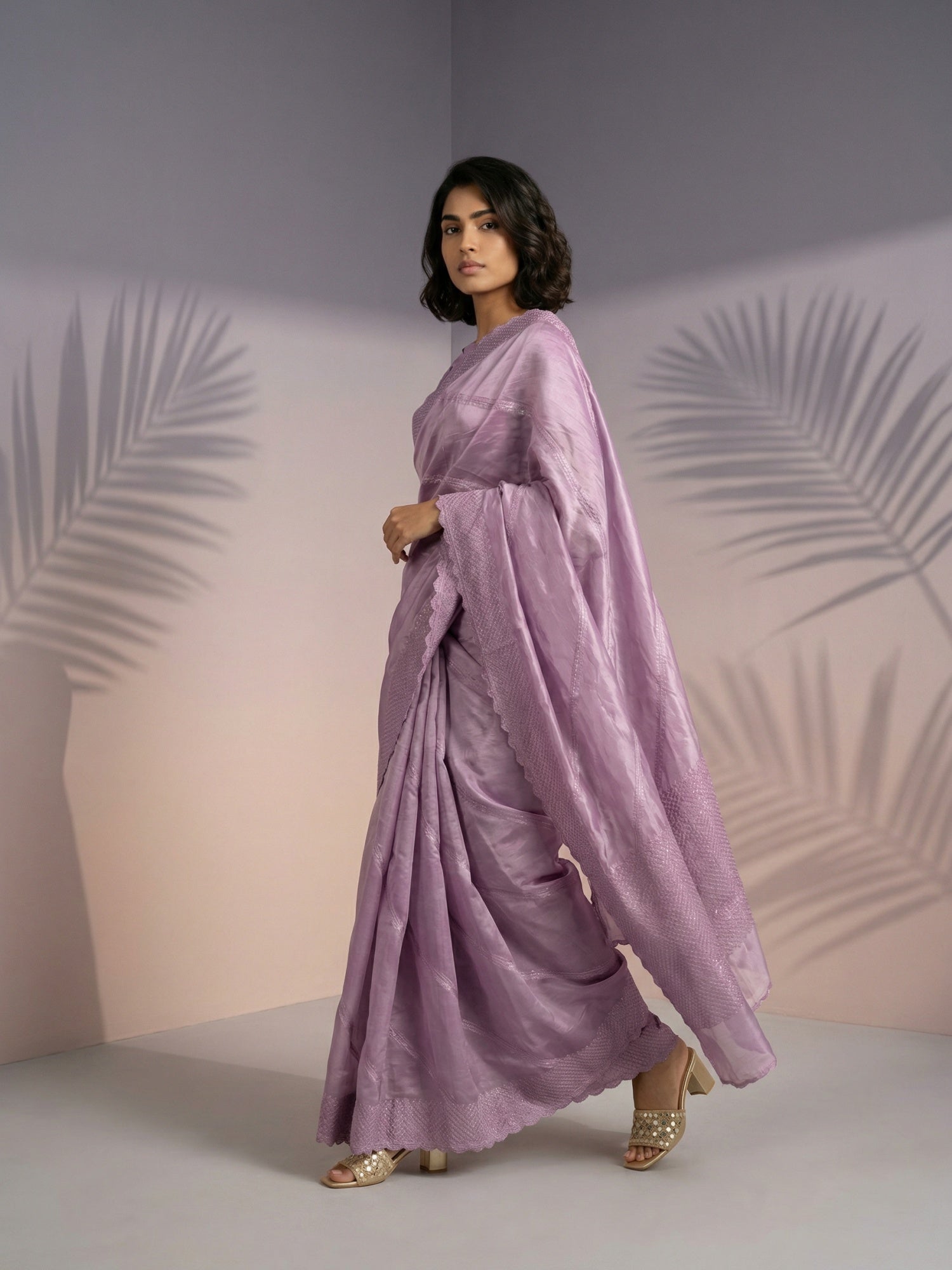Mauve Soft Raspberry Silk with Sequin Embroidery Work Saree