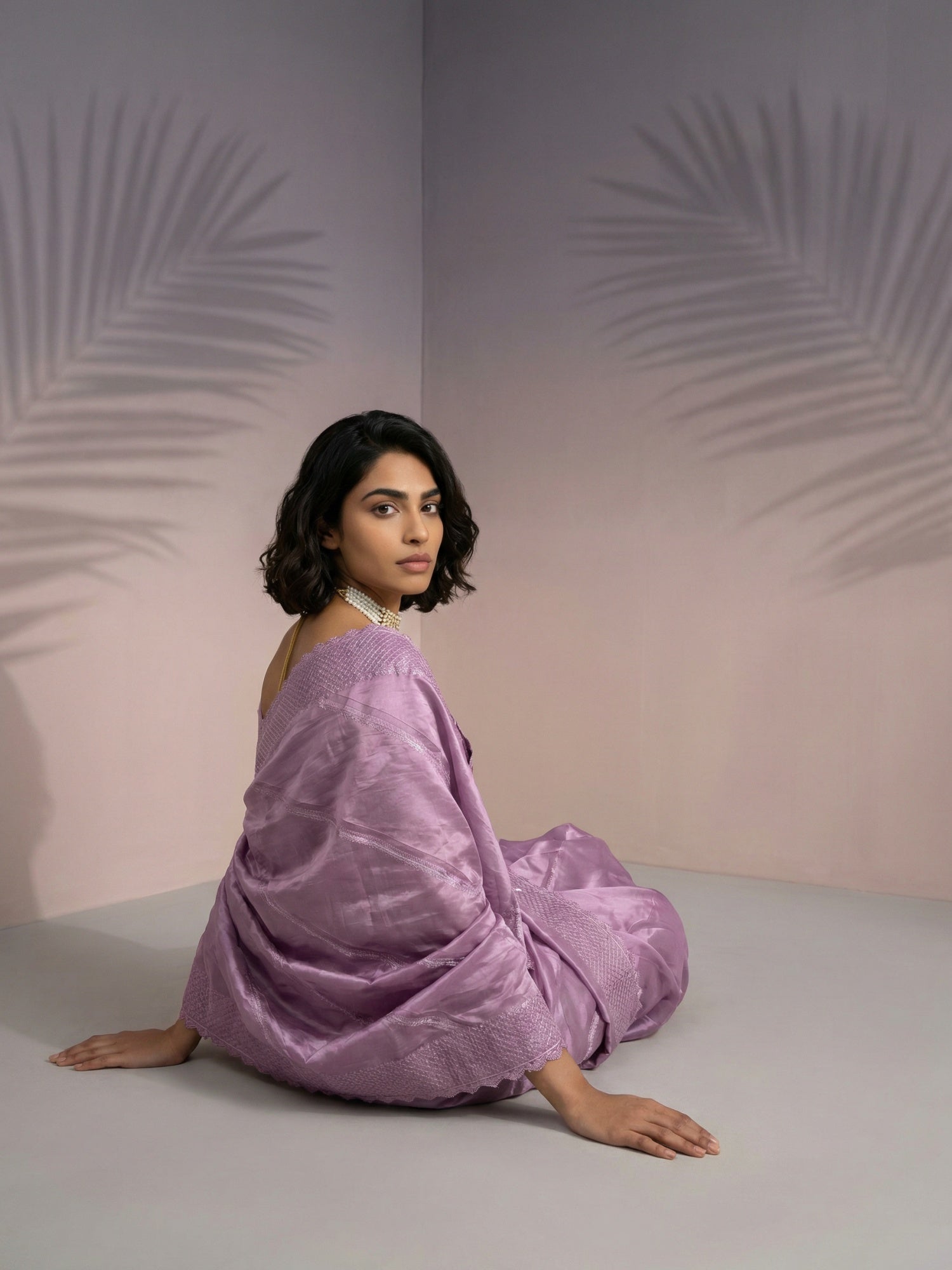 Mauve Soft Raspberry Silk with Sequin Embroidery Work Saree