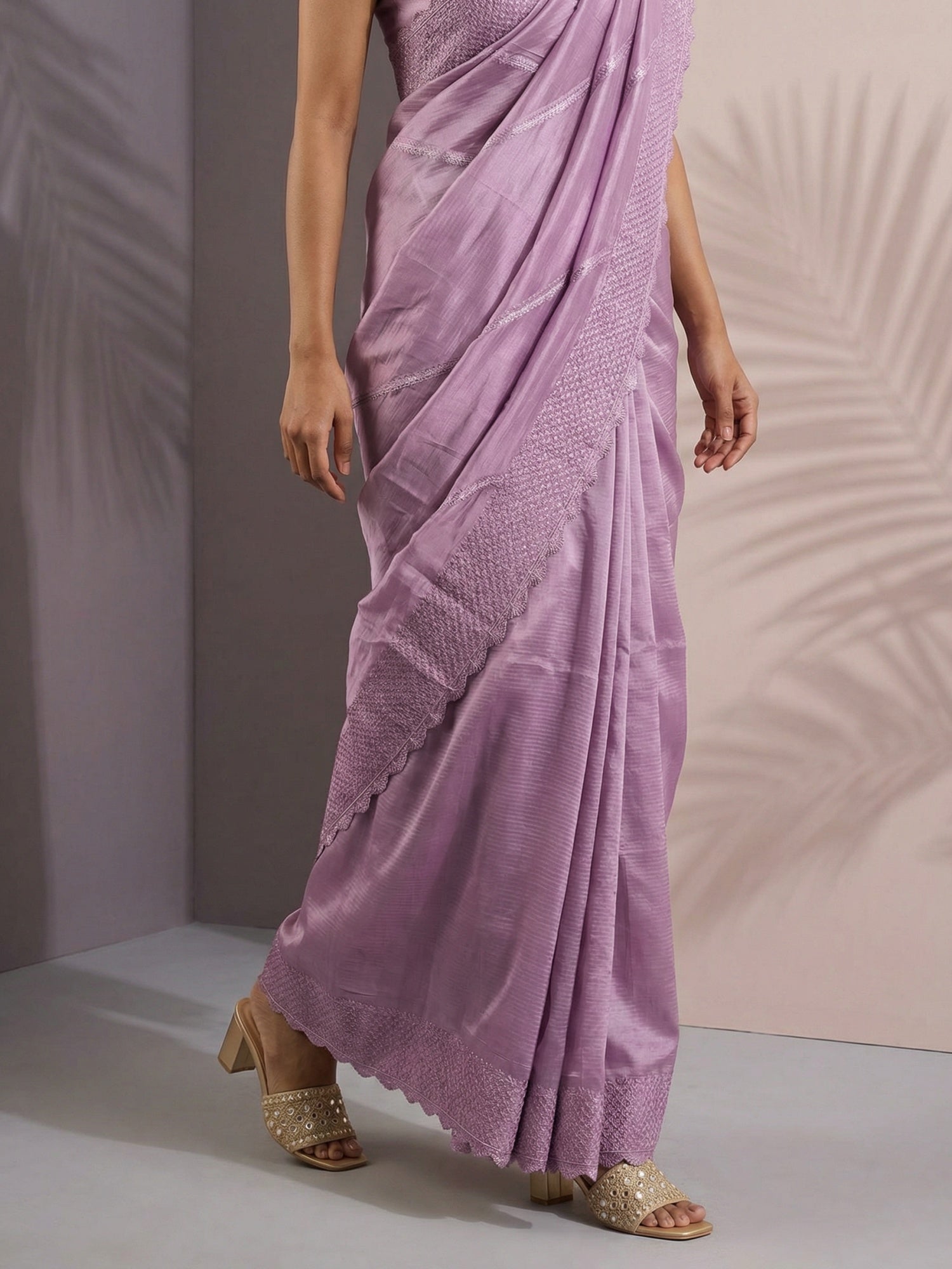 Mauve Soft Raspberry Silk with Sequin Embroidery Work Saree