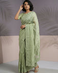 Pista Green Soft Raspberry Silk with Sequin Embroidery Work Saree