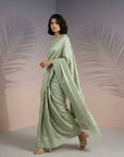 Pista Green Soft Raspberry Silk with Sequin Embroidery Work Saree