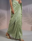 Pista Green Soft Raspberry Silk with Sequin Embroidery Work Saree