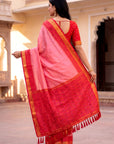 Baby Pink Soft Ikkat Pochampally Patola Silk Zari Woven Saree
