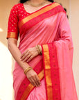 Baby Pink Soft Ikkat Pochampally Patola Silk Zari Woven Saree