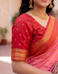 Baby Pink Soft Ikkat Pochampally Patola Silk Zari Woven Saree