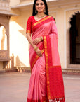 Baby Pink Soft Ikkat Pochampally Patola Silk Zari Woven Saree
