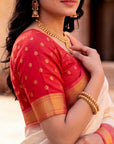 Cream Soft Ikkat Pochampally Patola Silk Zari Woven Saree