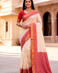 Cream Soft Ikkat Pochampally Patola Silk Zari Woven Saree