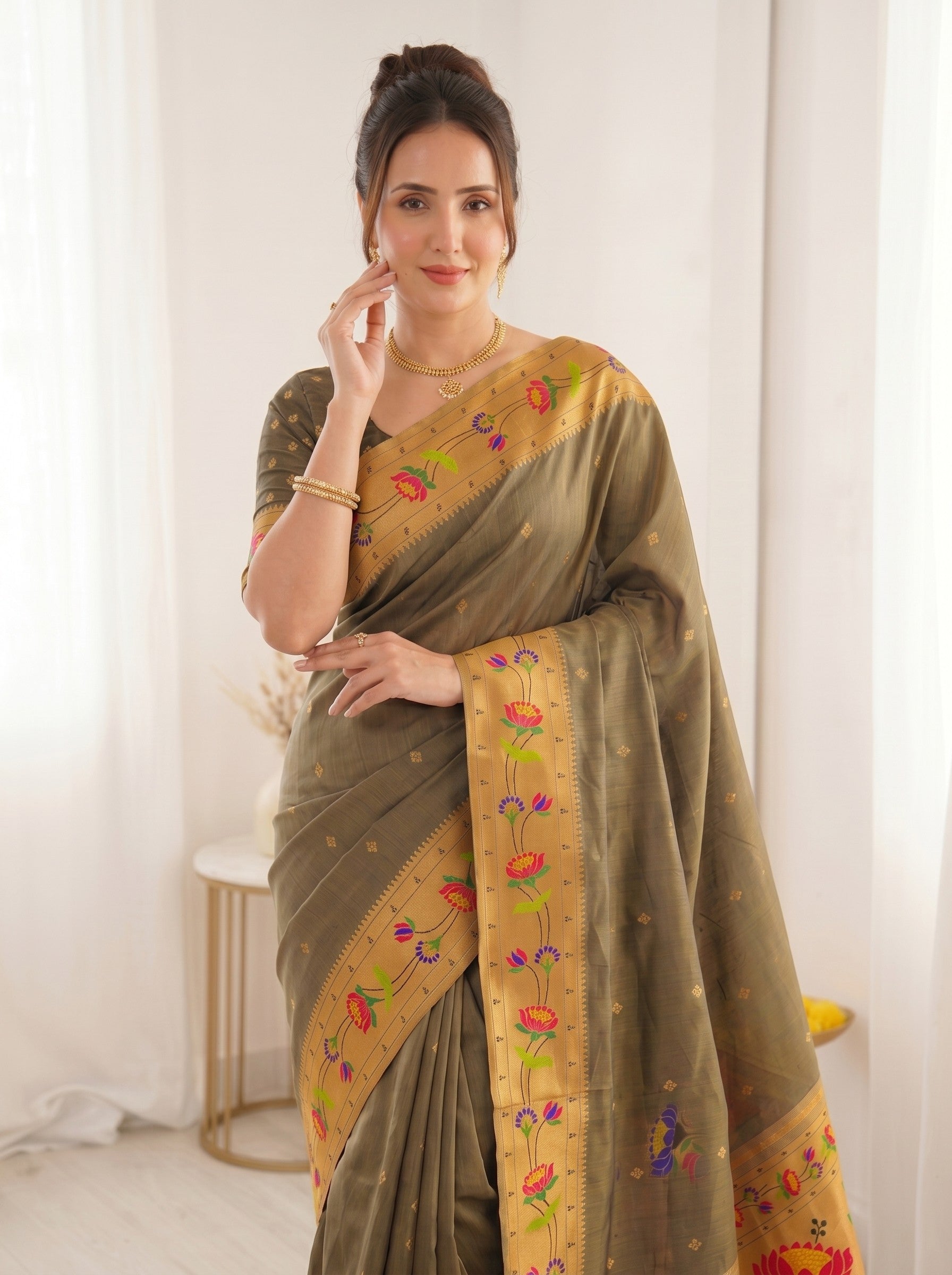 Black Premium Soft Brocade Tissue Paithani Silk Saree