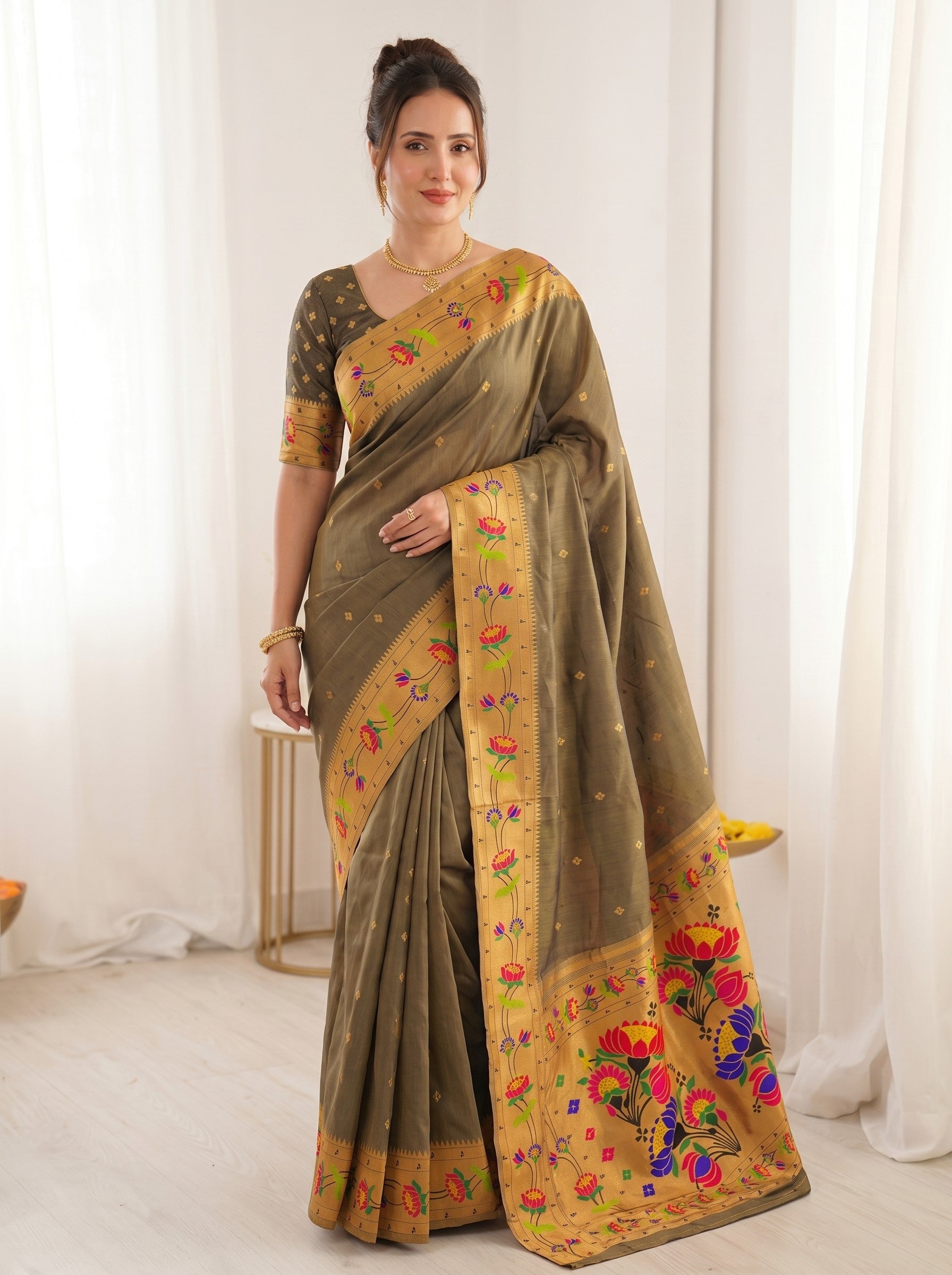 Black Premium Soft Brocade Tissue Paithani Silk Saree
