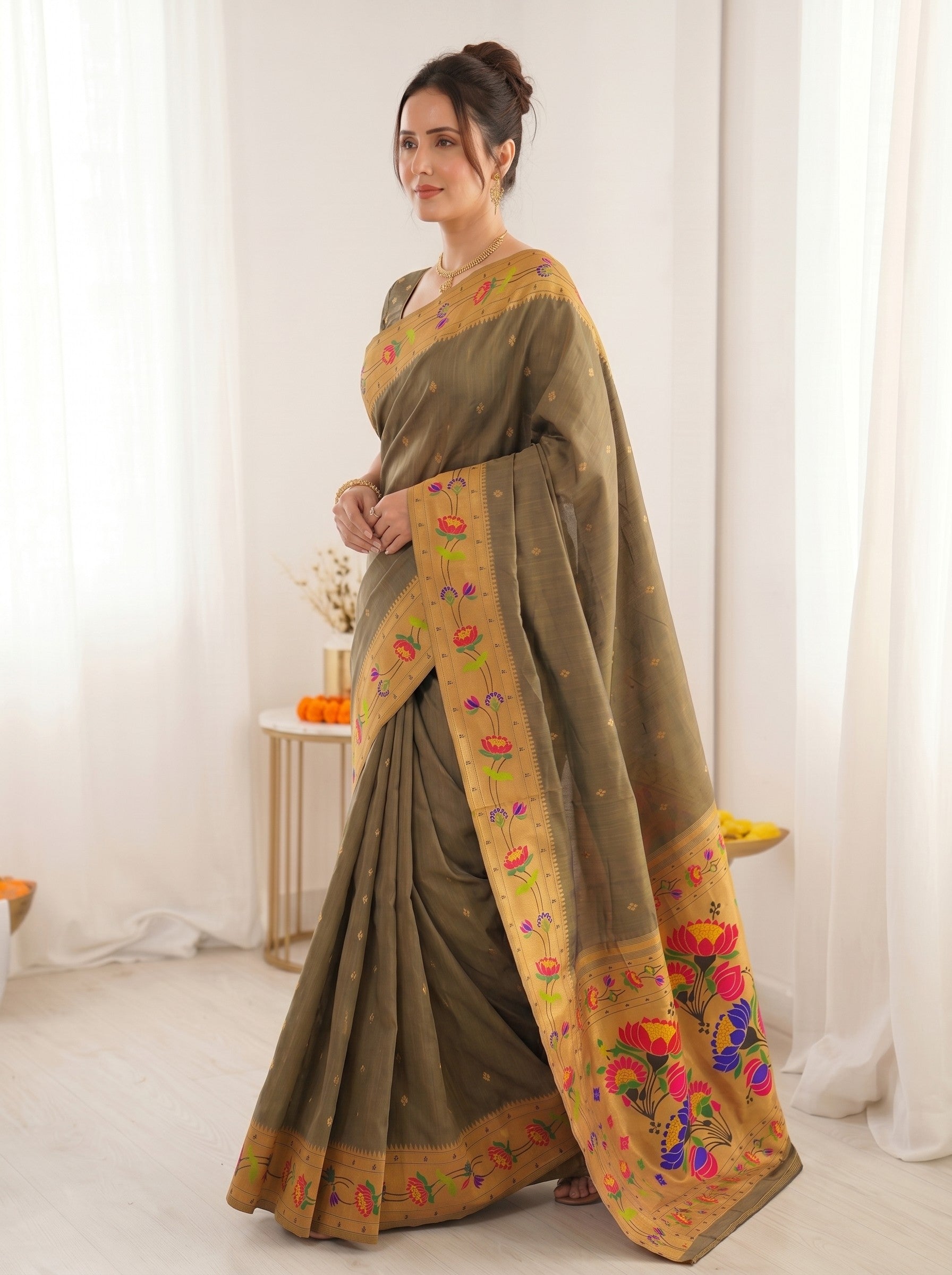 Black Premium Soft Brocade Tissue Paithani Silk Saree