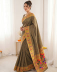 Black Premium Soft Brocade Tissue Paithani Silk Saree