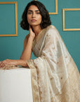 Chickoo Tussar Silk Zari Woven Cutwork Embroidery Saree