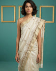 Chickoo Tussar Silk Zari Woven Cutwork Embroidery Saree