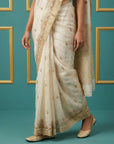 Chickoo Tussar Silk Zari Woven Cutwork Embroidery Saree