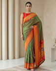Mehendi Green Soft Paithani Silk Zari Woven Saree with Peacock Pallu
