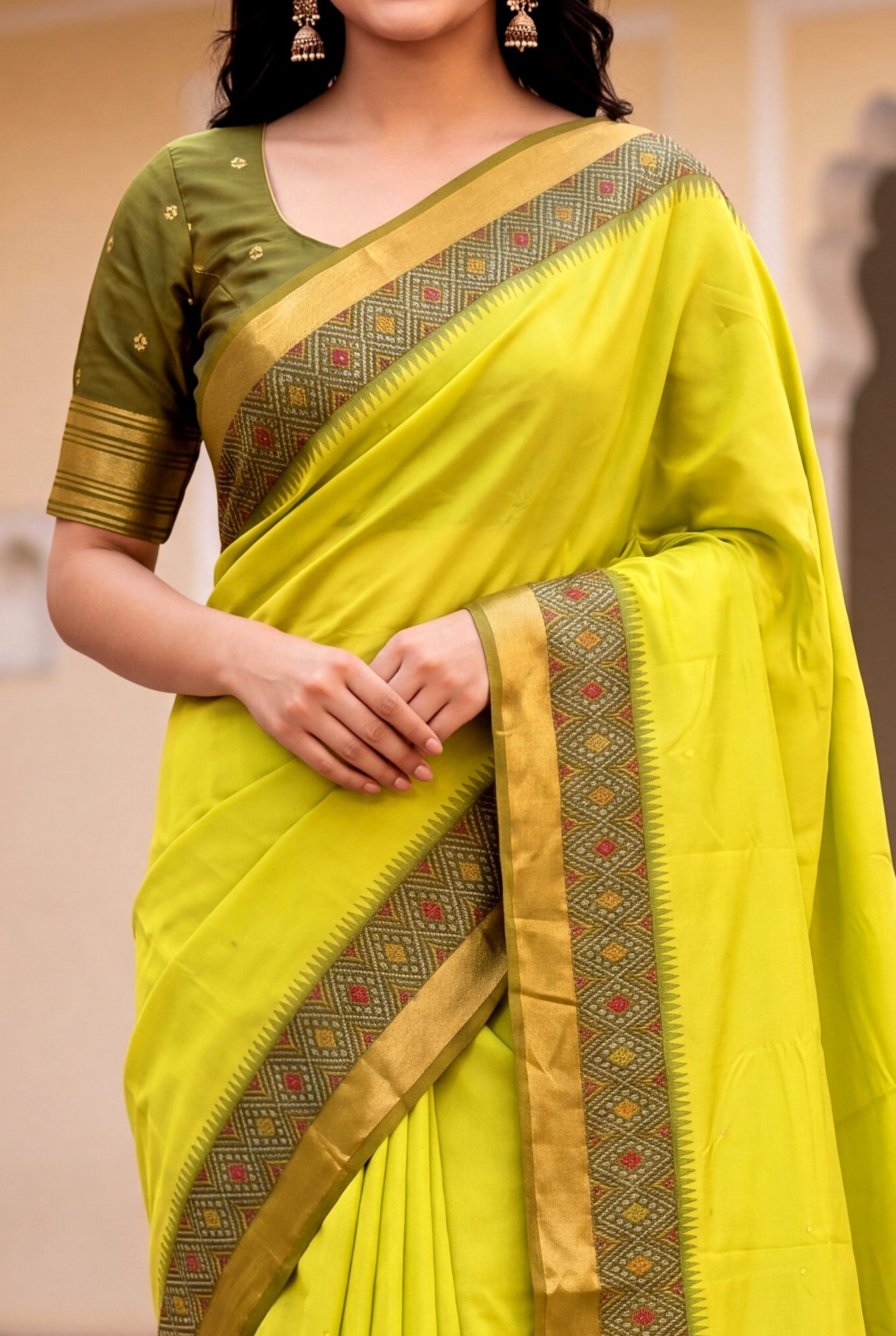 Mehendi Green Soft Ikkat Pochampally Patola Silk Zari Woven Saree