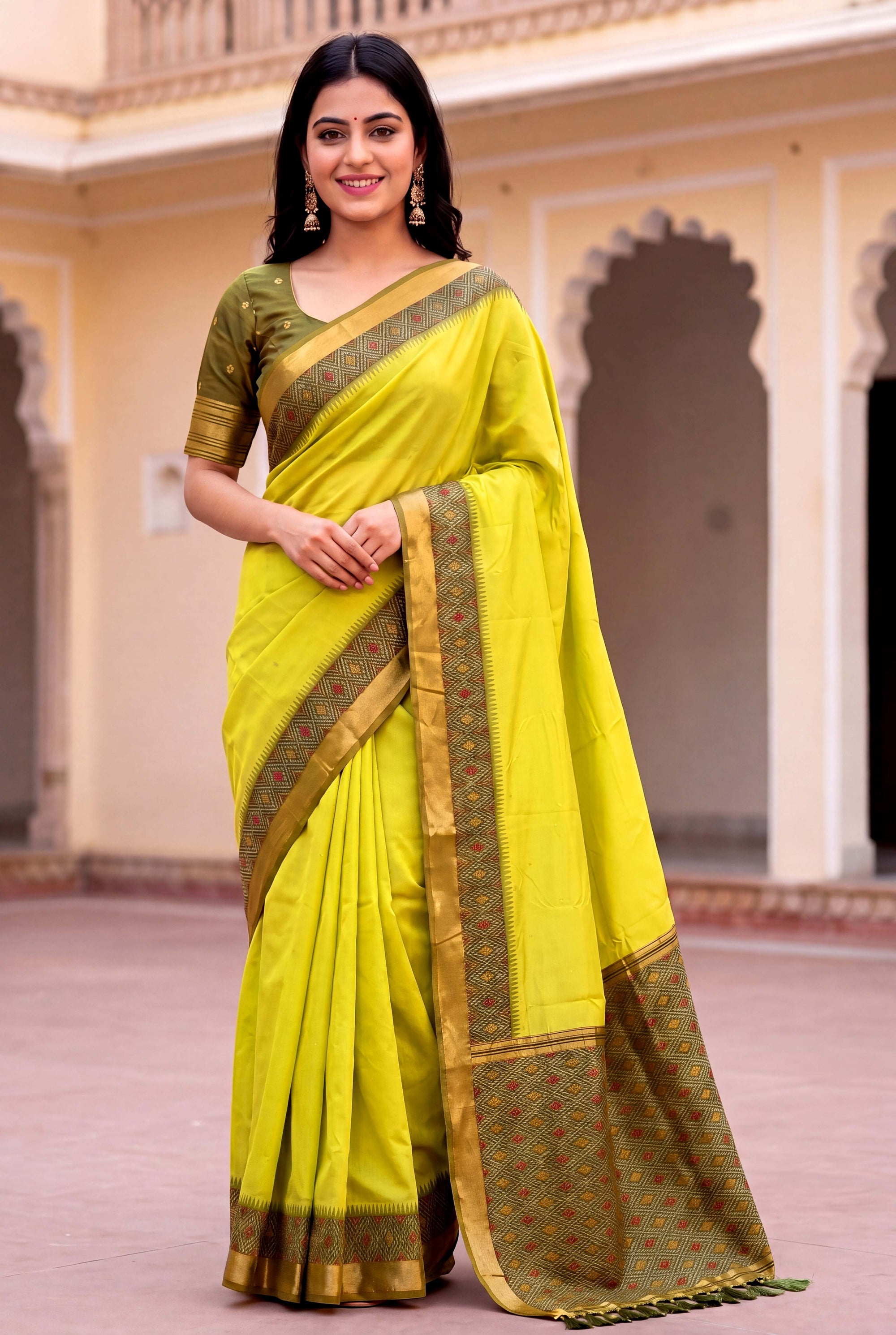 Mehendi Green Soft Ikkat Pochampally Patola Silk Zari Woven Saree