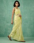 Yellow Soft Chanda Silk with Floral Jaal Embroidery Work Designer Saree