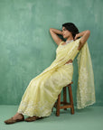 Yellow Soft Chanda Silk with Floral Jaal Embroidery Work Designer Saree