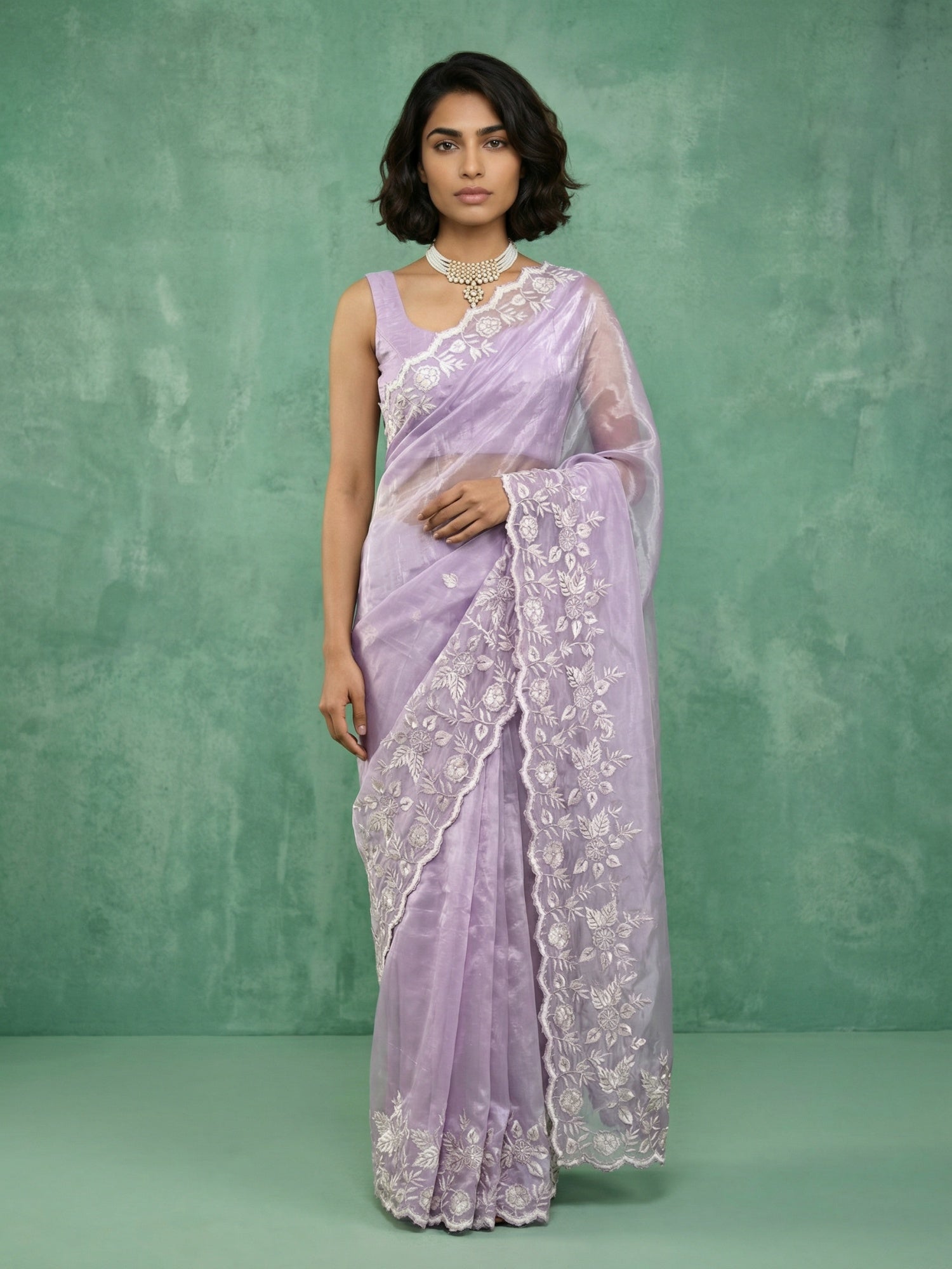 Lavender Soft Chanda Silk with Floral Jaal Embroidery Work Designer Saree