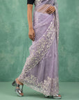 Lavender Soft Chanda Silk with Floral Jaal Embroidery Work Designer Saree