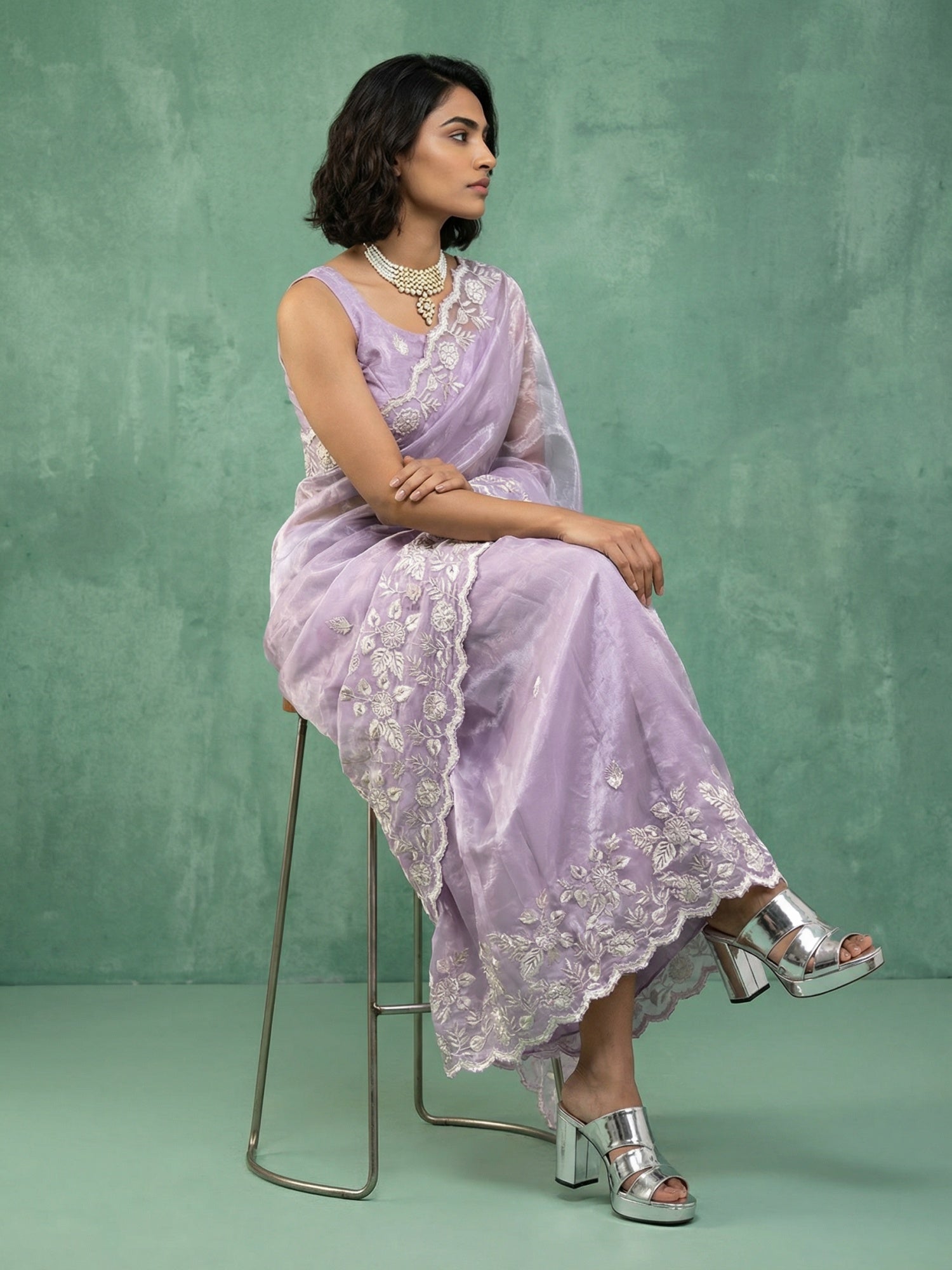 Lavender Soft Chanda Silk with Floral Jaal Embroidery Work Designer Saree