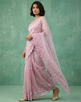 Pink Soft Chanda Silk with Floral Jaal Embroidery Work Designer Saree