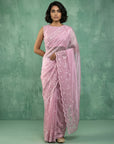 Pink Soft Chanda Silk with Floral Jaal Embroidery Work Designer Saree