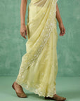 Yellow Soft Chanda Silk with Floral Jaal Embroidery Work Designer Saree