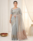 Sky Blue Premium Banarasi Silk Saree with Floral Applique Work Saree