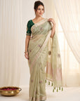 Pista Green Premium Tissue Banarasi Silk Zari Woven Saree